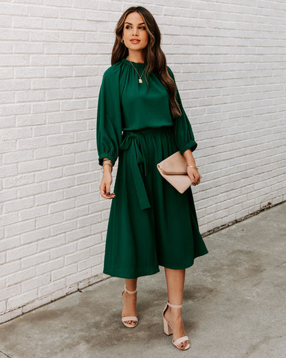 Woodhaven Tie Midi Dress - Hunter Green