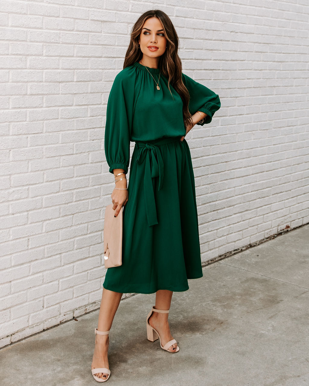 Woodhaven Tie Midi Dress - Hunter Green