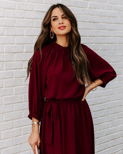 Woodhaven Tie Midi Dress - Wine