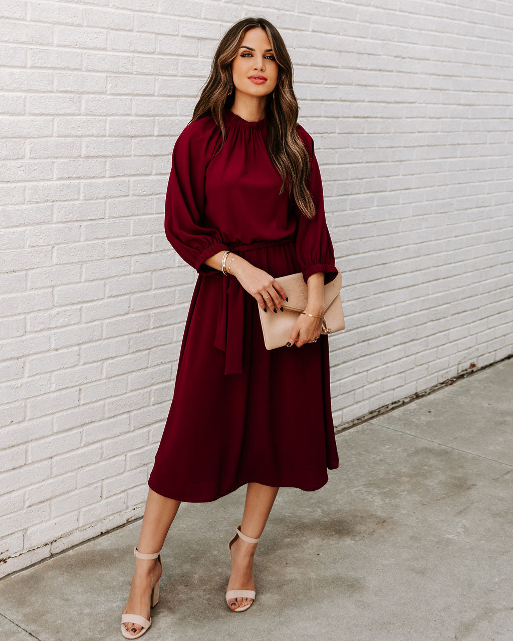 Woodhaven Tie Midi Dress - Wine