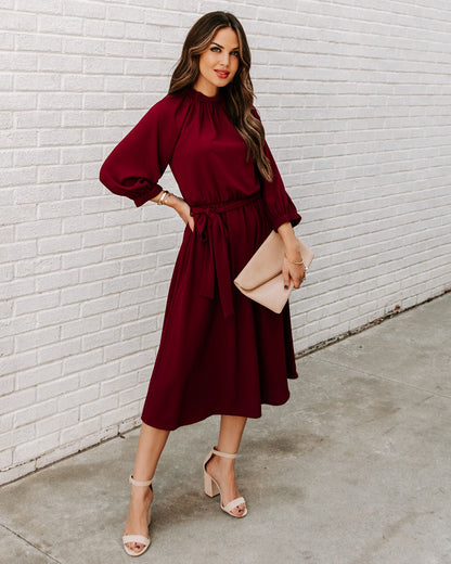 Woodhaven Tie Midi Dress - Wine