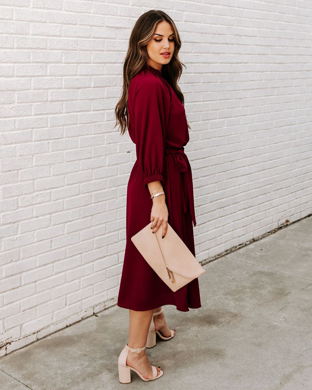 Woodhaven Tie Midi Dress - Wine