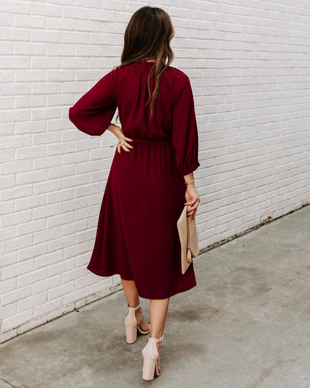 Woodhaven Tie Midi Dress - Wine