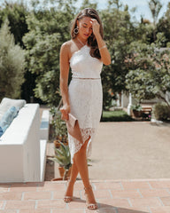 Exclusive Event Halter Lace Midi Dress - White - FINAL SALE
