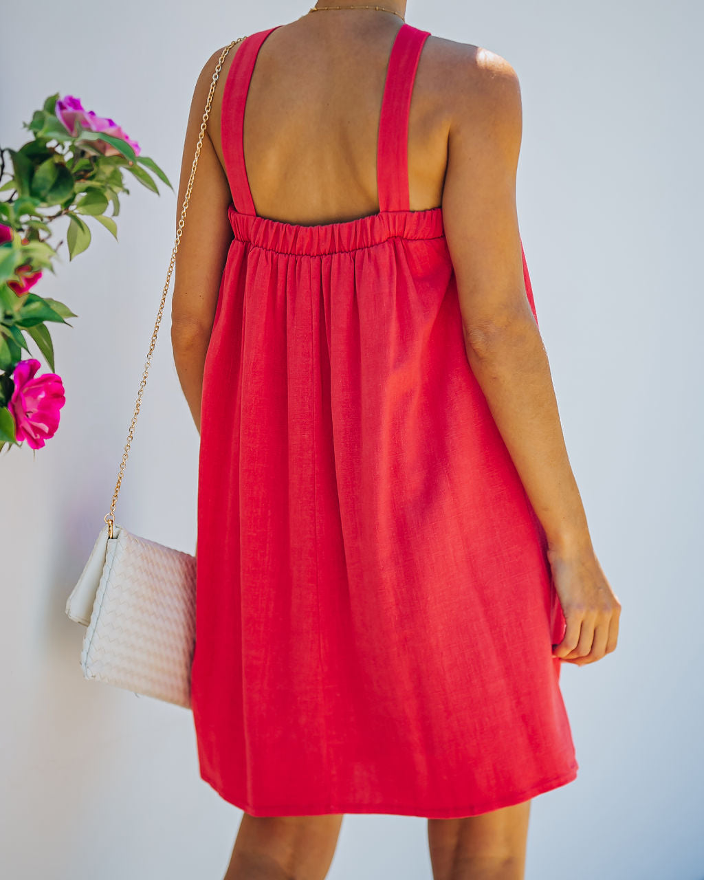 Hot Fun Linen Blend Halter Dress - Hot Pink