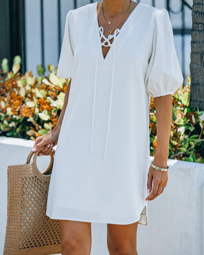 Lakeshore Linen Blend Puff Sleeve Dress - Ivory