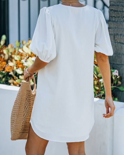 Lakeshore Linen Blend Puff Sleeve Dress - Ivory