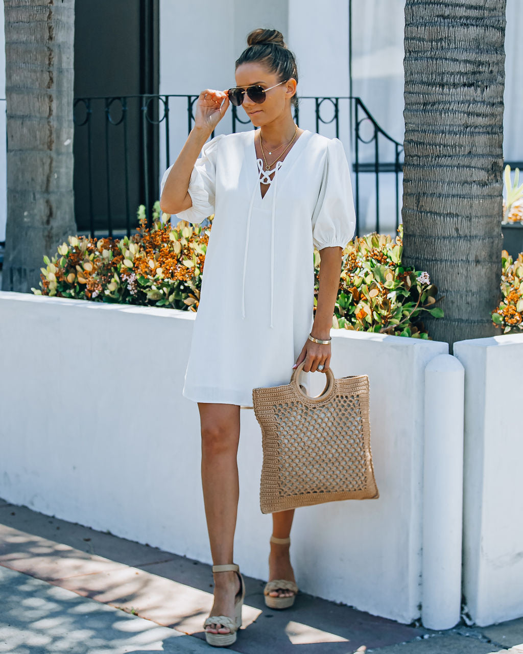 Lakeshore Linen Blend Puff Sleeve Dress - Ivory