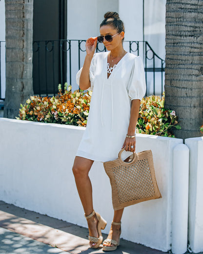 Lakeshore Linen Blend Puff Sleeve Dress - Ivory