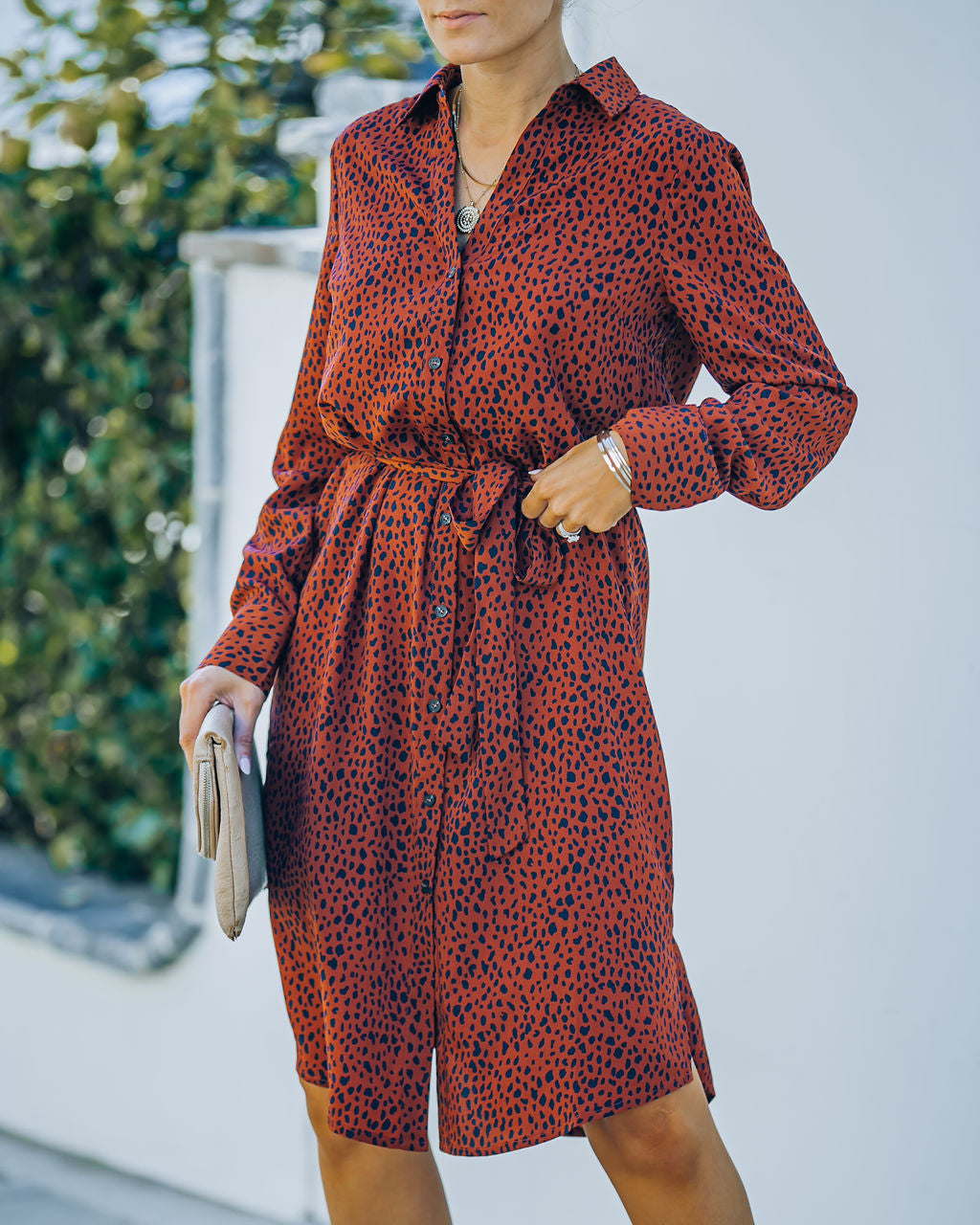 Bubby Printed Button Down Midi Shirt Dress - Rust - FINAL SALE