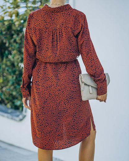 Bubby Printed Button Down Midi Shirt Dress - Rust - FINAL SALE