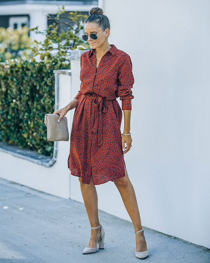 Bubby Printed Button Down Midi Shirt Dress - Rust - FINAL SALE