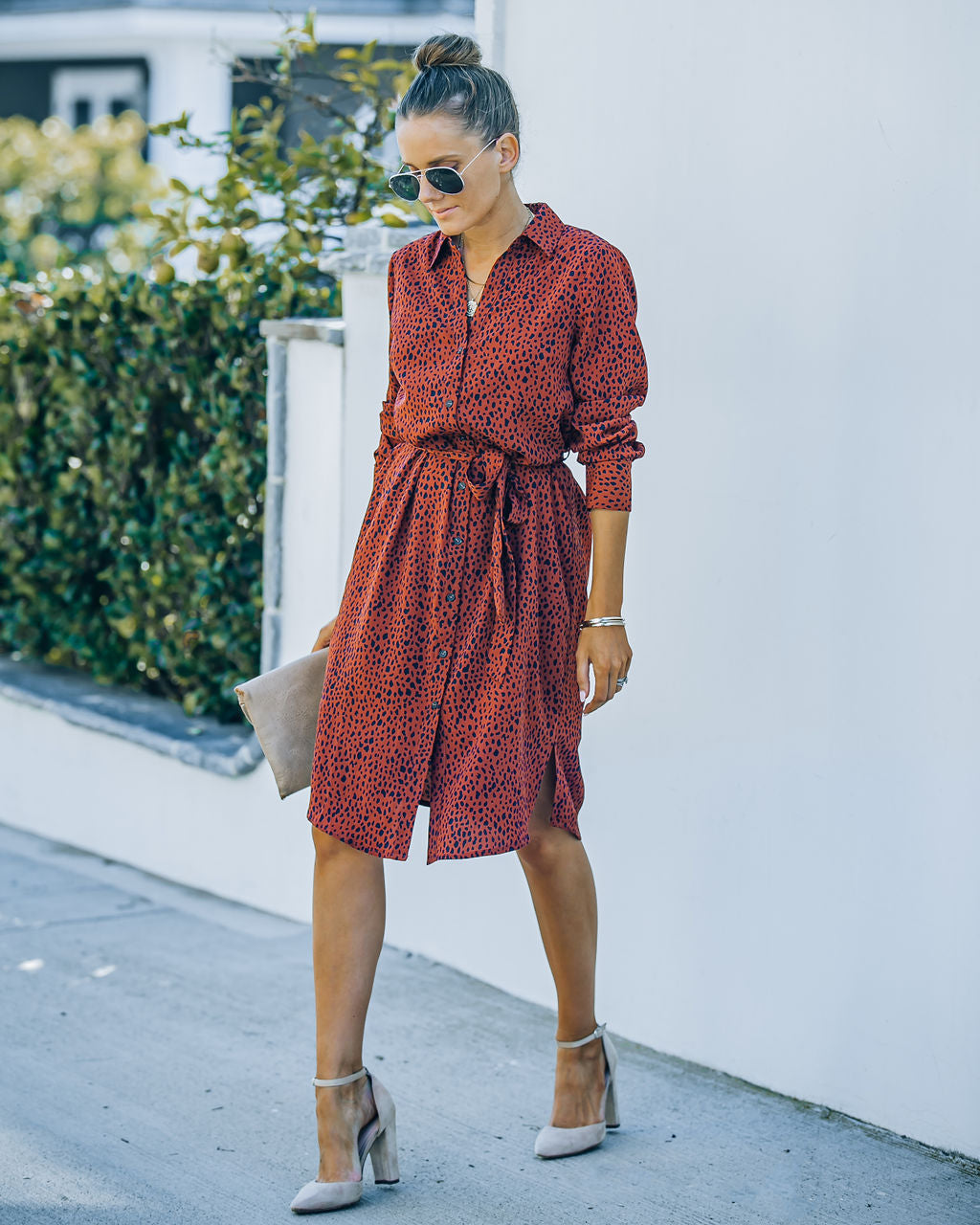 Bubby Printed Button Down Midi Shirt Dress - Rust - FINAL SALE