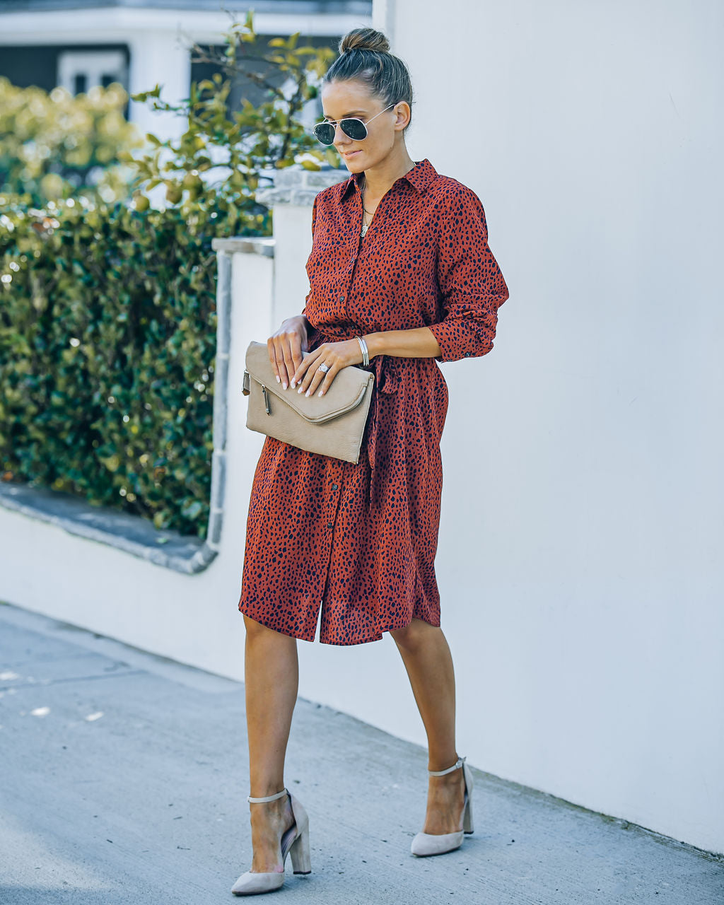 Bubby Printed Button Down Midi Shirt Dress - Rust - FINAL SALE