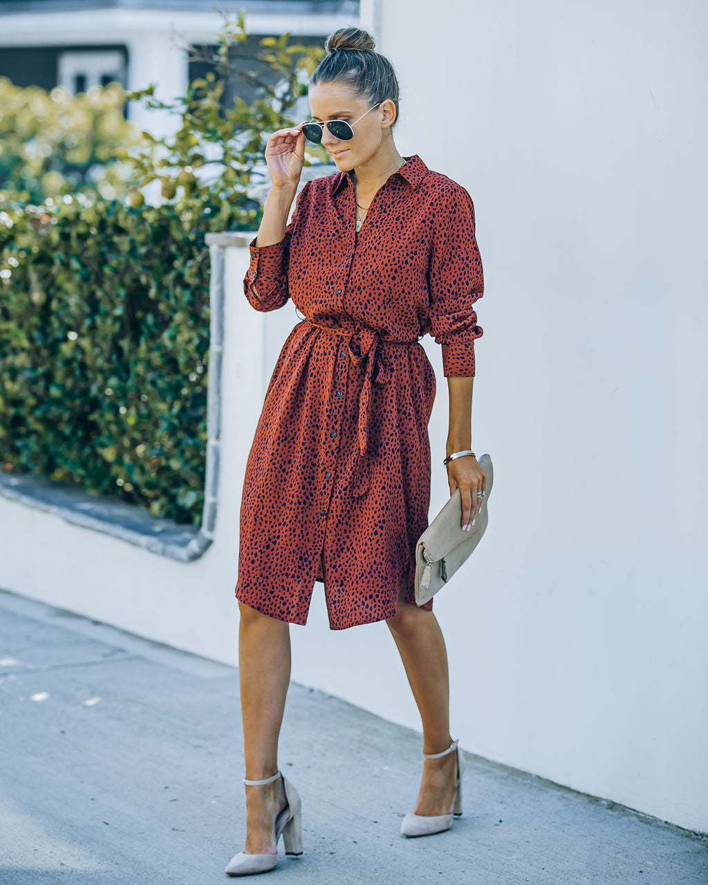 Bubby Printed Button Down Midi Shirt Dress - Rust - FINAL SALE