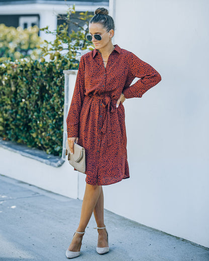 Bubby Printed Button Down Midi Shirt Dress - Rust - FINAL SALE