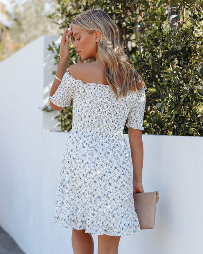 Gionna Floral Smocked Off The Shoulder Dress - Ivory