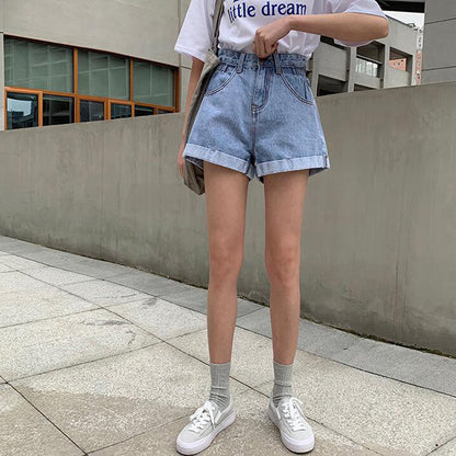 KittenAlarm - New Summer High Waist Denim Shorts Women Casual Loose Ladies Fashion Plus Size Elastic Waist Wide Leg Short Jeans Female