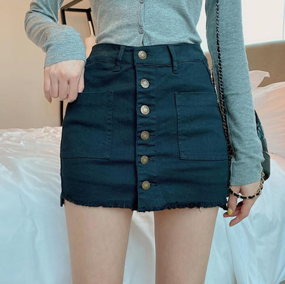 KittenAlarm - Summer Sexy Mini Skirt Women New Arrival Single Buttons High Waist Denim Shorts Skirt Black Or White A Line Jean Skirts