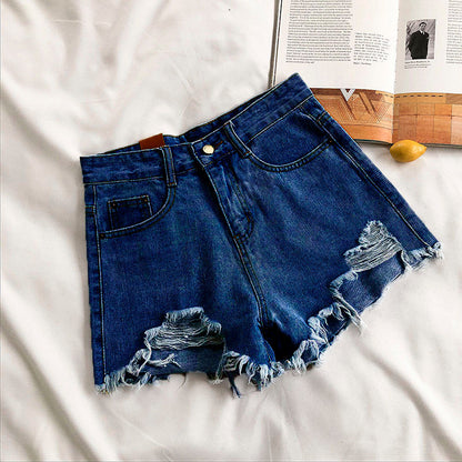 KittenAlarm - Casual High Waist Denim Shorts Women Summer  Pocket Tassel Hole Ripped jeans Short Female Femme Short Pants Women