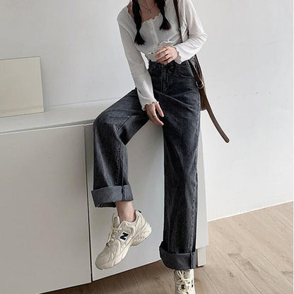 KittenAlarm - Woman Jeans High Waist Clothes Wide Leg Denim Clothing Blue Streetwear Vintage Quality Fashion Harajuku Straight Pants