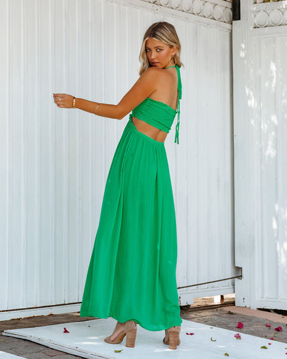 Hit The Beach Smocked Halter Maxi Dress - Kelly Green