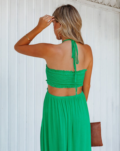 Hit The Beach Smocked Halter Maxi Dress - Kelly Green