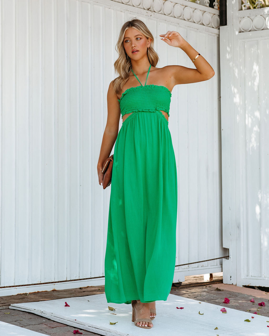 Hit The Beach Smocked Halter Maxi Dress - Kelly Green