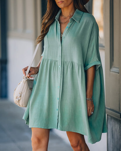 Hails Linen Blend Button Down Shirt Dress - Sage