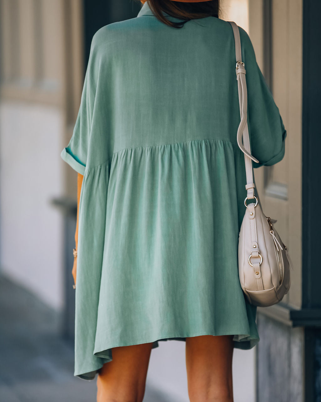 Hails Linen Blend Button Down Shirt Dress - Sage