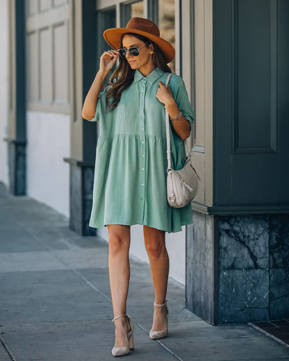 Hails Linen Blend Button Down Shirt Dress - Sage