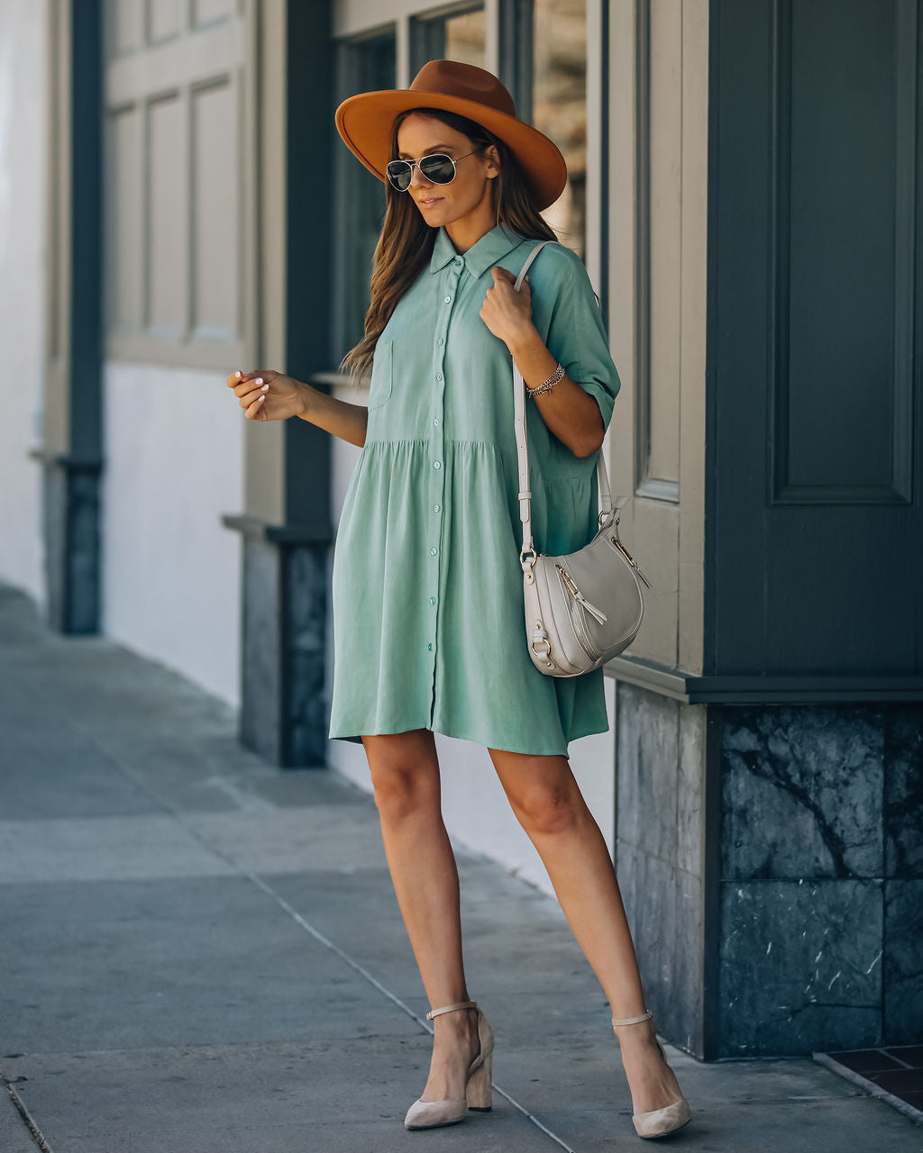 Hails Linen Blend Button Down Shirt Dress - Sage