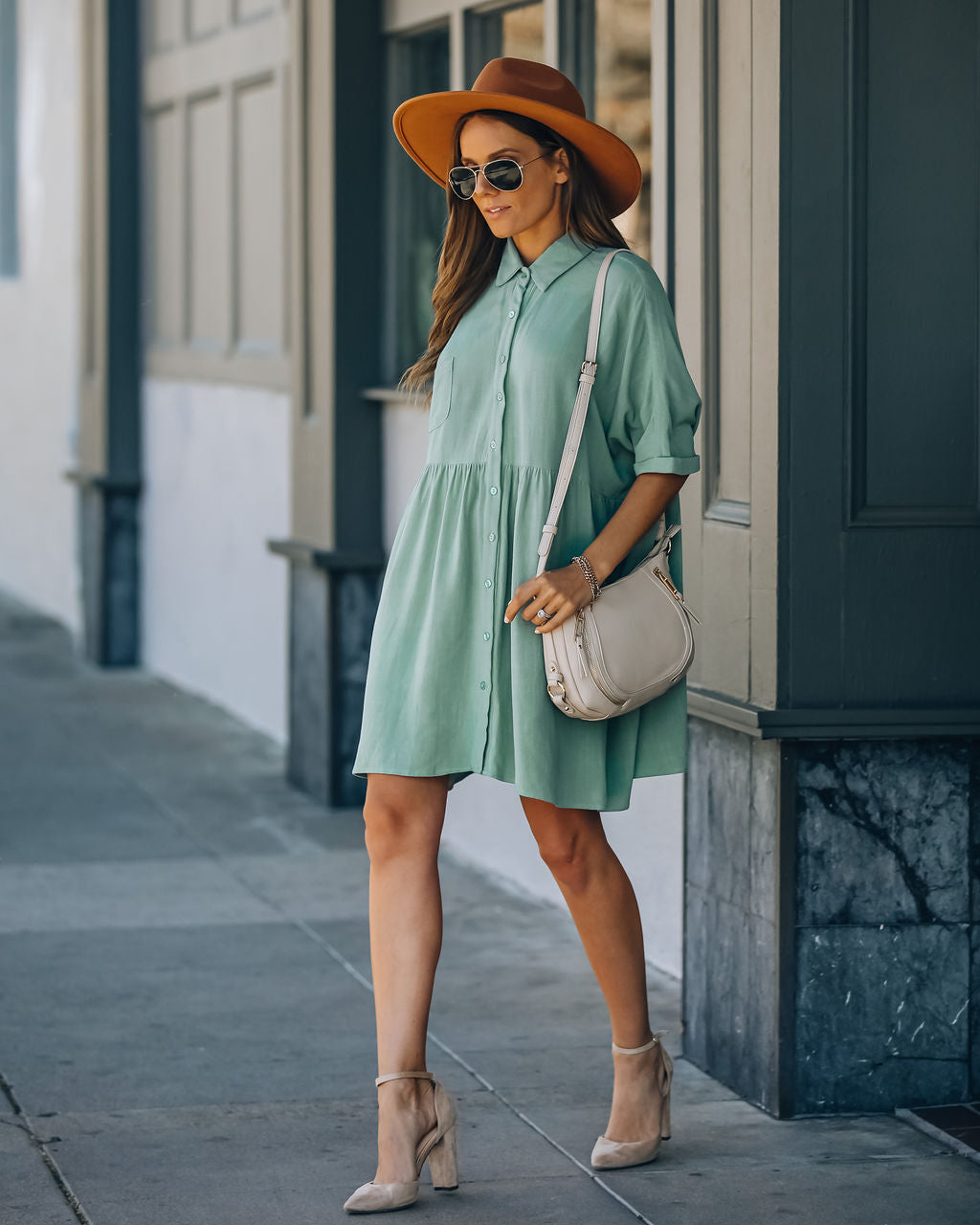 Hails Linen Blend Button Down Shirt Dress - Sage