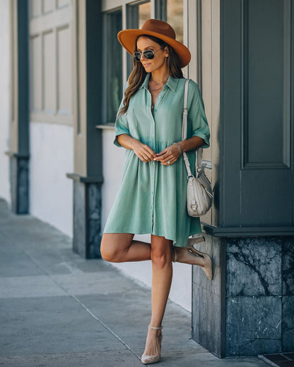 Hails Linen Blend Button Down Shirt Dress - Sage