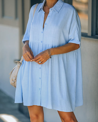 Hails Linen Blend Button Down Shirt Dress - Baby Blue