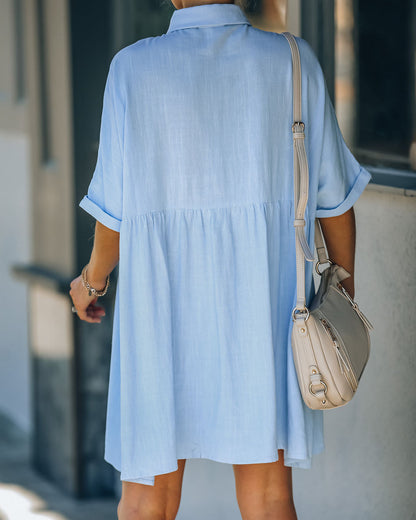 Hails Linen Blend Button Down Shirt Dress - Baby Blue