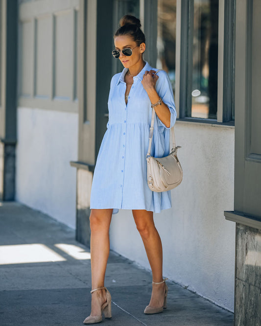 Hails Linen Blend Button Down Shirt Dress - Baby Blue