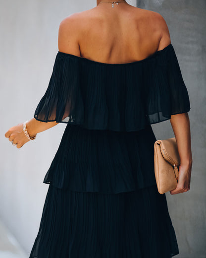 Bonifacio Tiered Pleated Midi Dress - Black