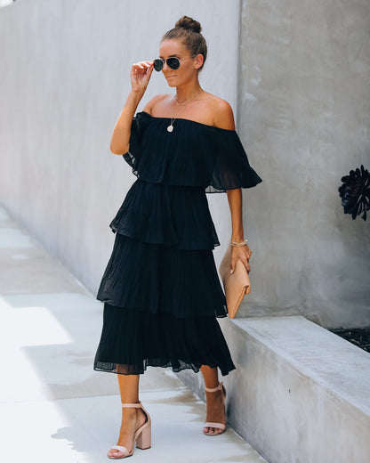 Bonifacio Tiered Pleated Midi Dress - Black