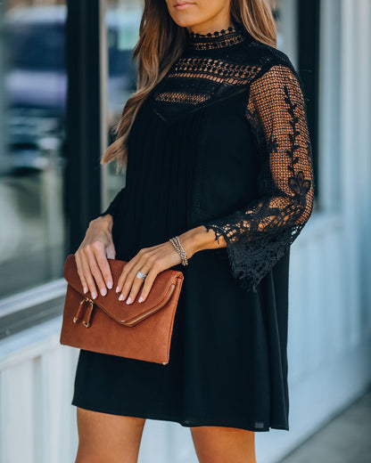 City Of Love Pocketed Crochet Lace Dress - Black