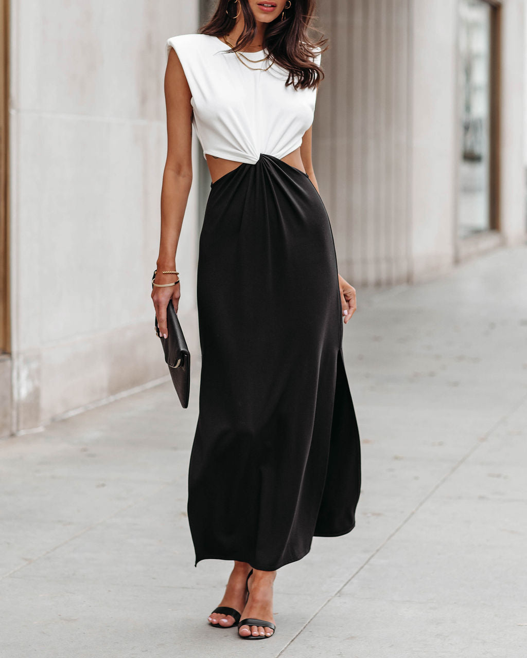 PREORDER - Juliet Cutout Twist Knit Maxi Dress - White Black