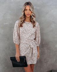 Keeper Printed Tie Dress - Beige