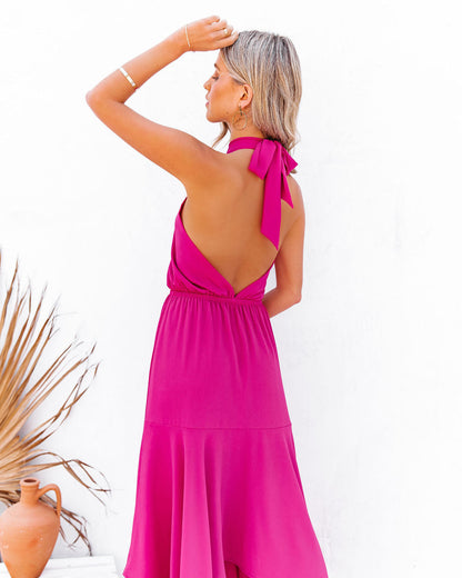 Marisol Halter Cutout Midi Dress - Fuchsia