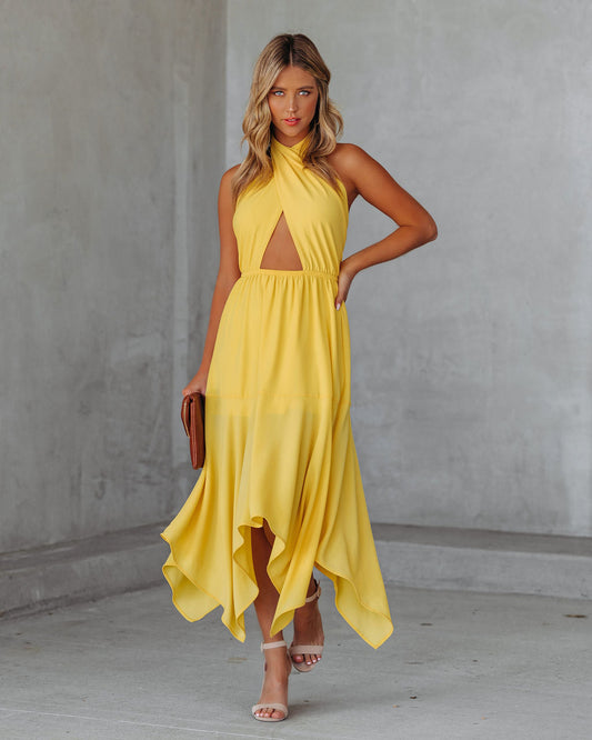 Marisol Halter Cutout Midi Dress - Sunny Yellow