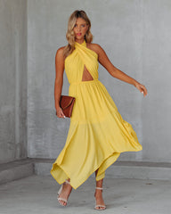 Marisol Halter Cutout Midi Dress - Sunny Yellow