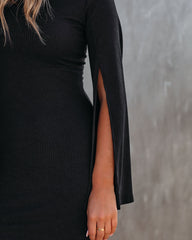 Must Be Love Bell Sleeve Knit Bodycon Dress - Black