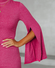 Must Be Love Bell Sleeve Knit Bodycon Dress - Dark Rose