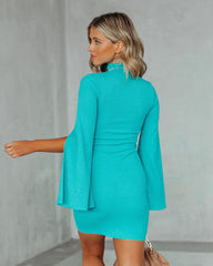 Must Be Love Bell Sleeve Knit Bodycon Dress - Turquoise