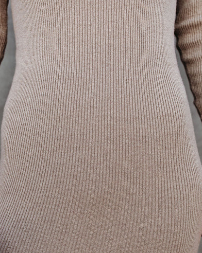 Newtown Mock Neck Knit Midi Dress - Taupe