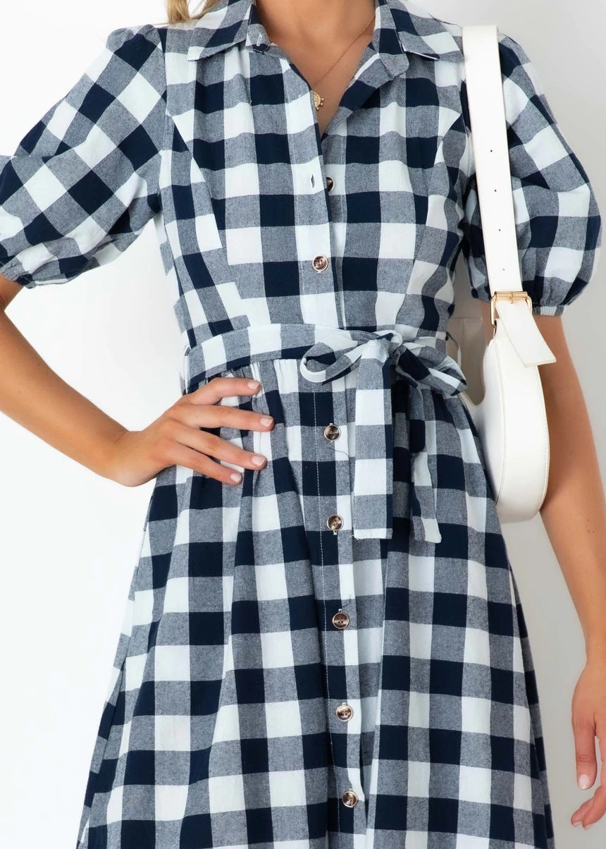 Saturn Pocketed Plaid Button Down Midi Dress